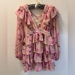 Pink floral mini long sleeve dress